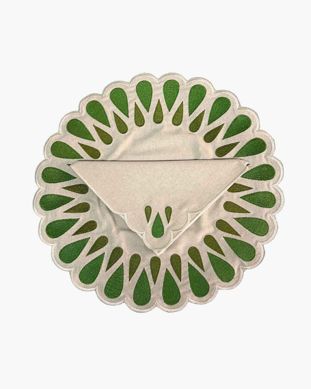Juego de Individuales con Servilleta l Redondo gotita Verde