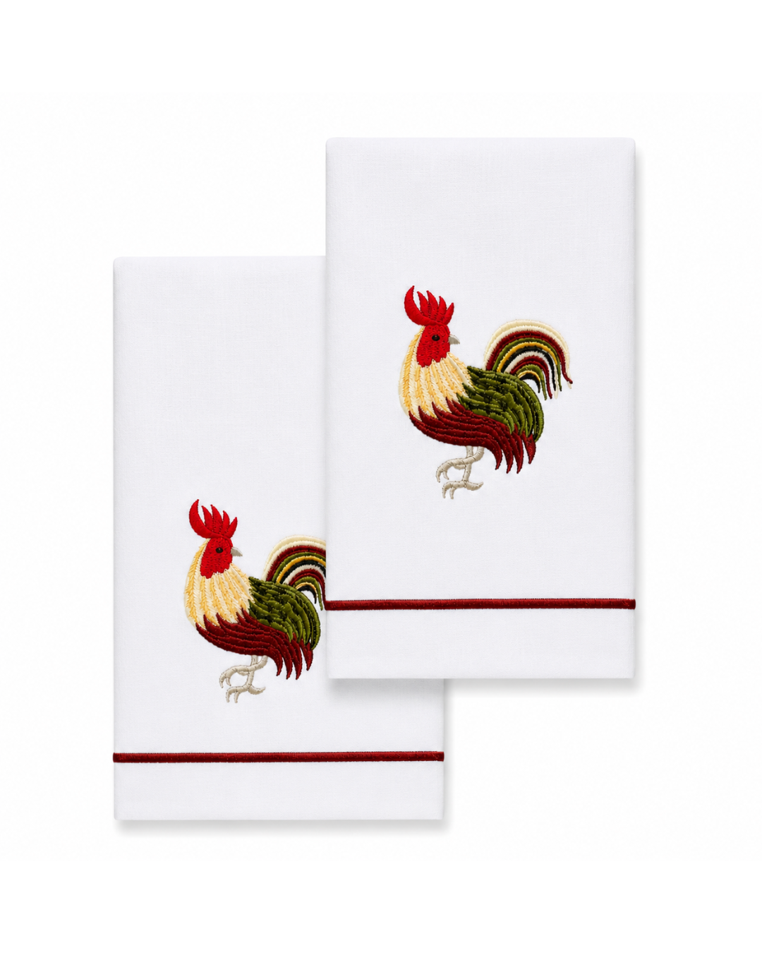 Par de toallas de lino l Gallo tonos cafes y rojos