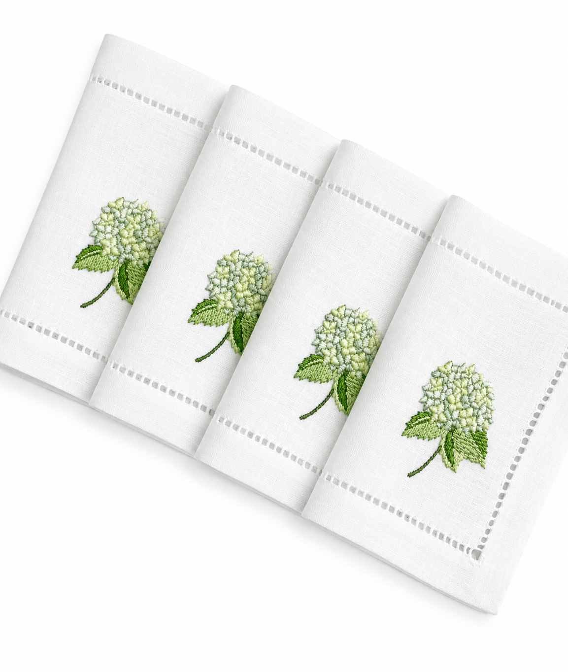 Juego de servilletas cocktail rectangulares Hortensias verdes