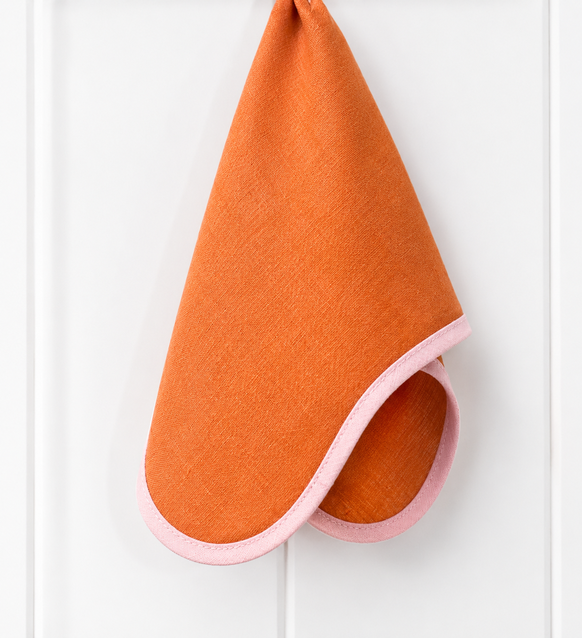 Juego de 4 Servilletas de lino | Color naranja con ribete rosa
