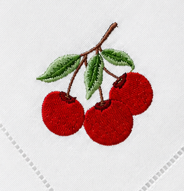 Servilleta de lino con bordado de cereza