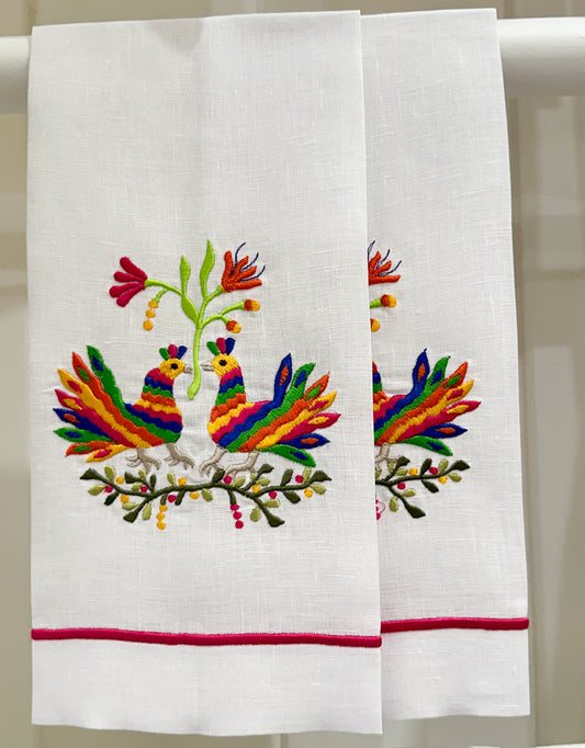 Par de toallas de mano Tenango rosa