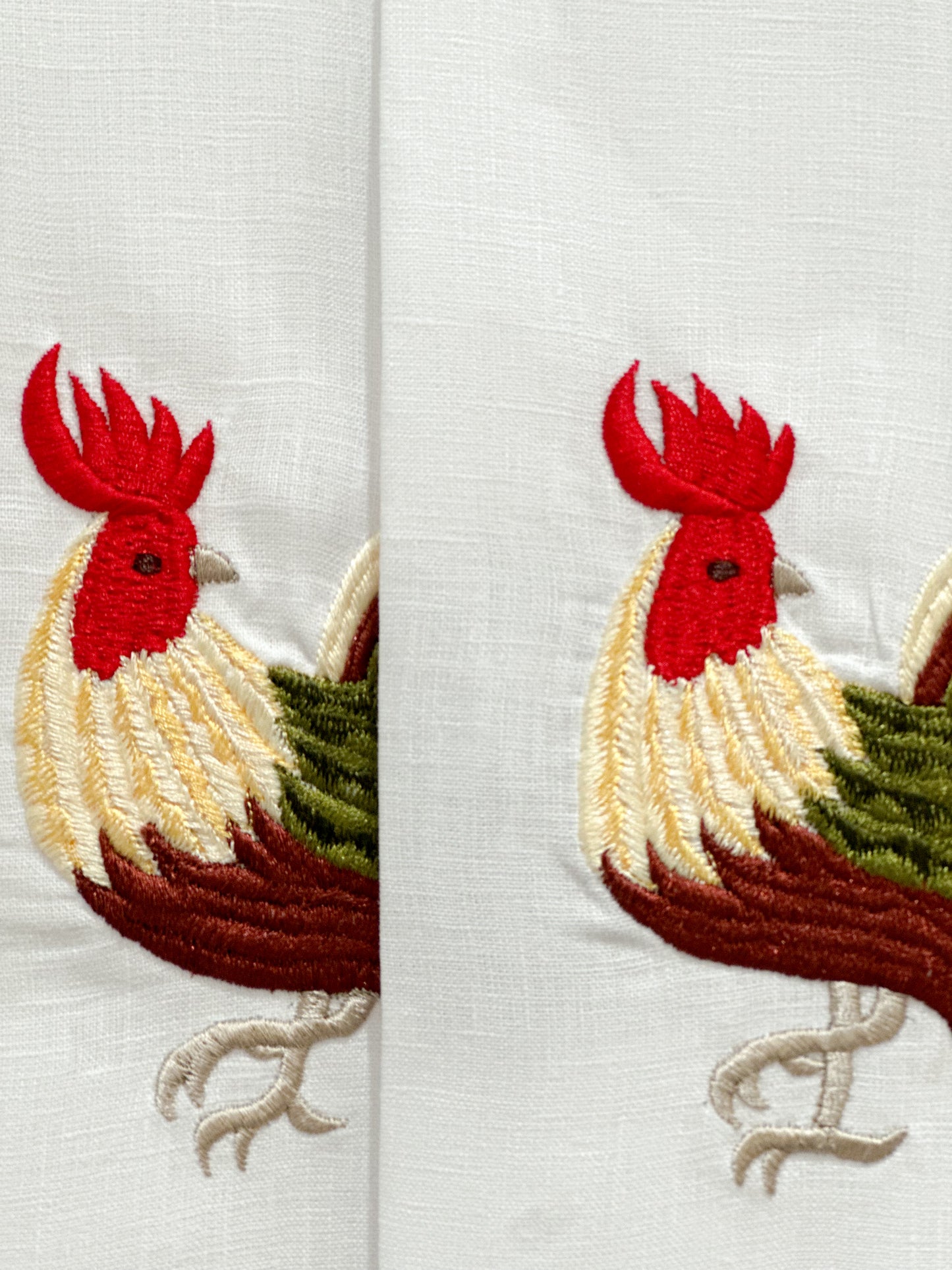 Par de toallas de lino bordado gallo