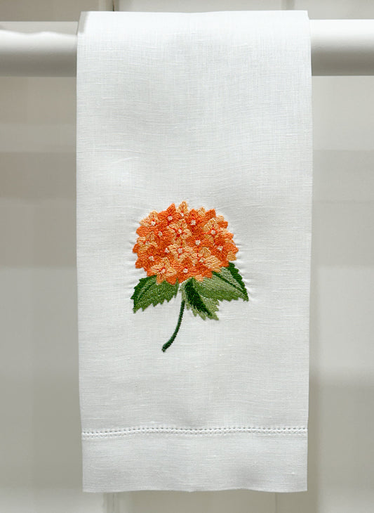 Par toallas de lino hortensia naranja