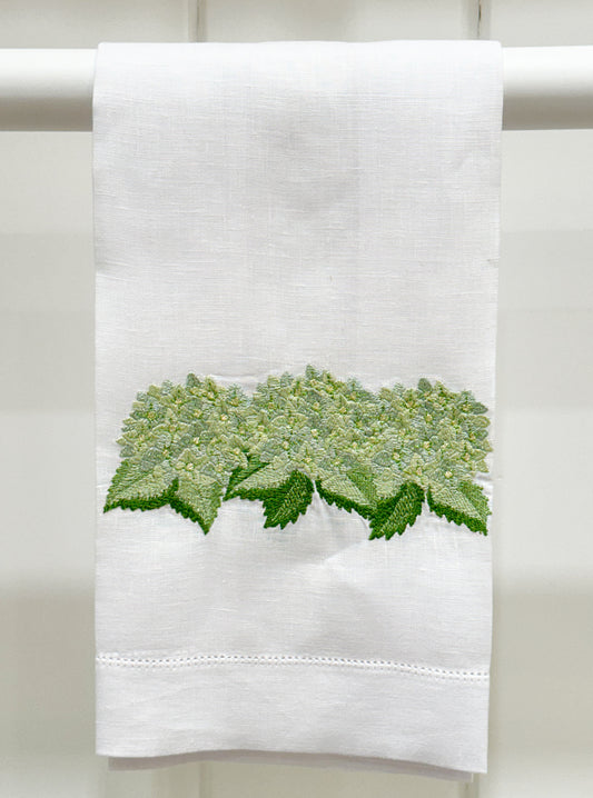 Par toallas de lino hortensias verde