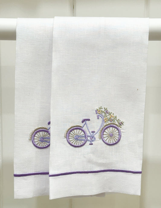 Par toallas de lino bicicleta morada