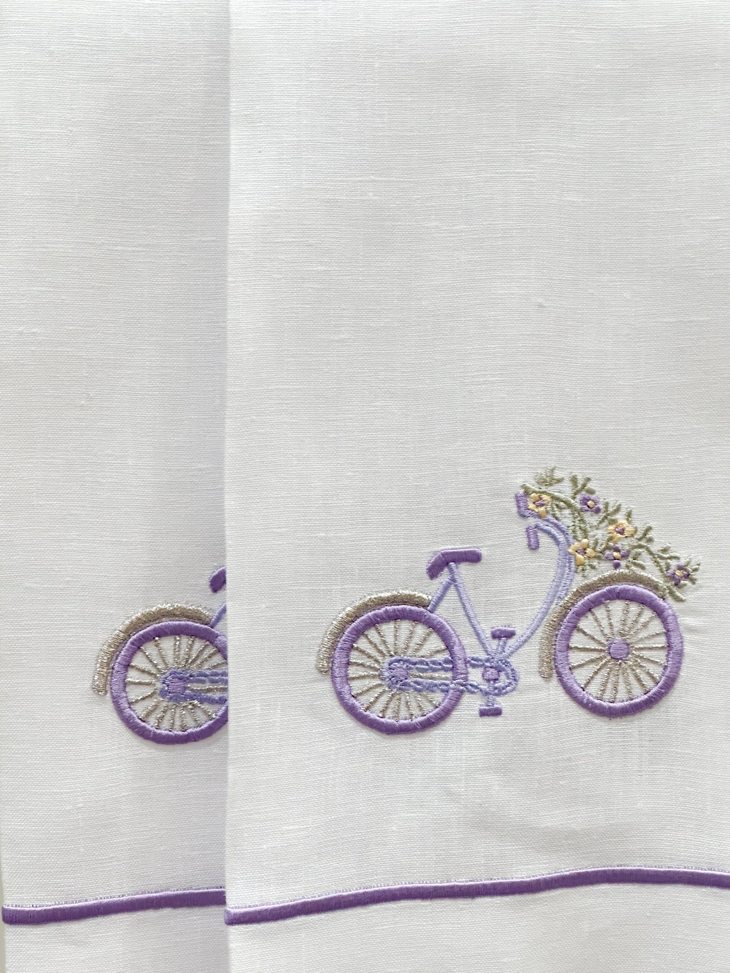 Par toallas de lino bicicleta morada