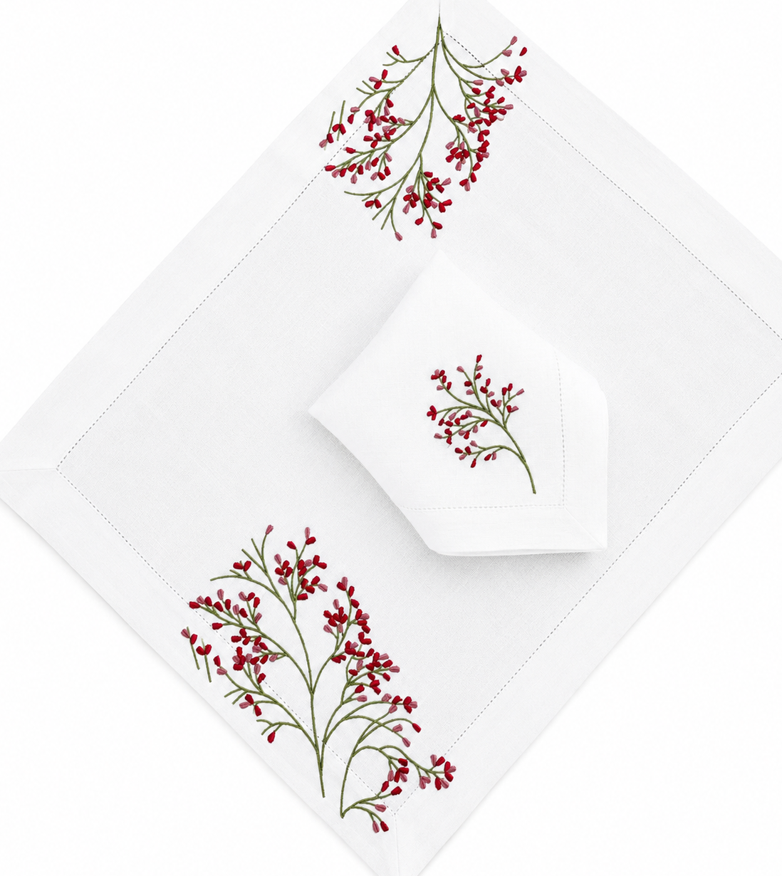 Juego de 4 Individuales con Servilleta l Florecitas rojas