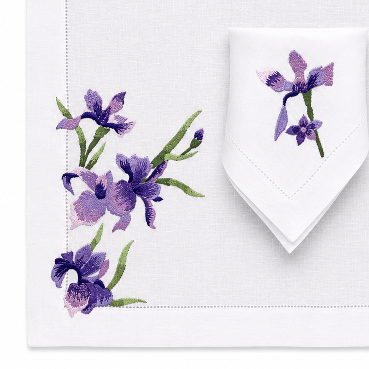 Juego de 4 Individuales con Servilleta l Flores Moradas