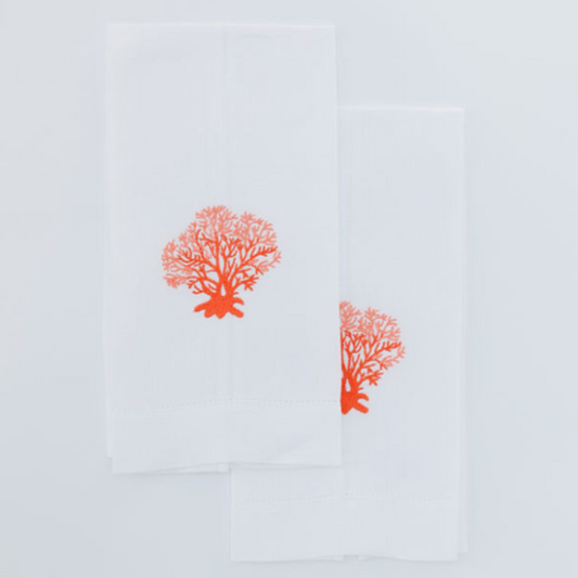 Par de toallas de lino coral rojo