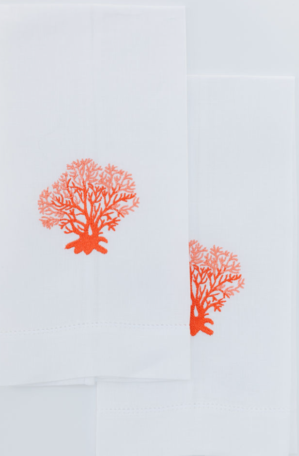 Par de toallas de lino coral rojo