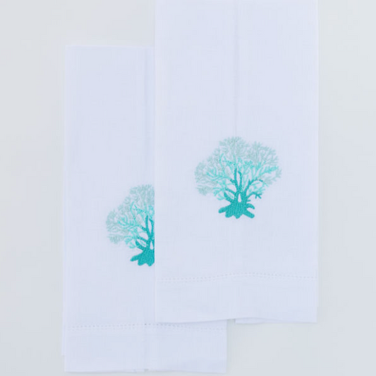 Par de toallas de lino coral azul