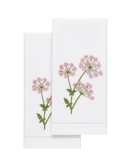 Par de toallas de lino l Tres flores rosas