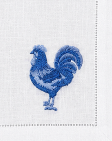 Juego de 4 Individuales con Servilleta l Gallina y nido en colores azules.