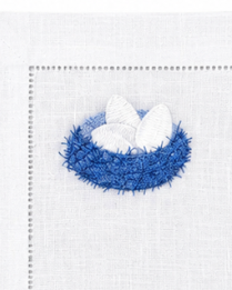 Juego de 4 Individuales con Servilleta l Gallina y nido en colores azules.
