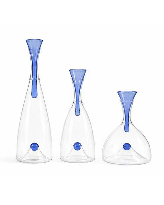 Set de 3 Decantadores de vino l  Color Transparente con detalle Azul