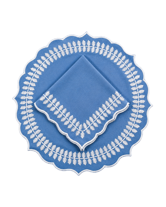 Juego de 4 Individuales con Servilleta l Redondos Azul