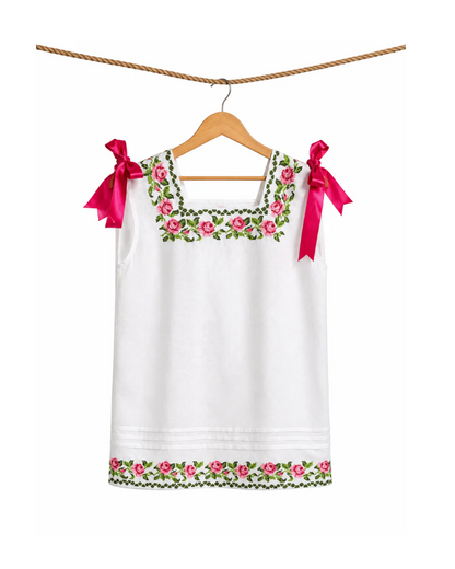 Vestido Huipil Niña l Bordado de flores
