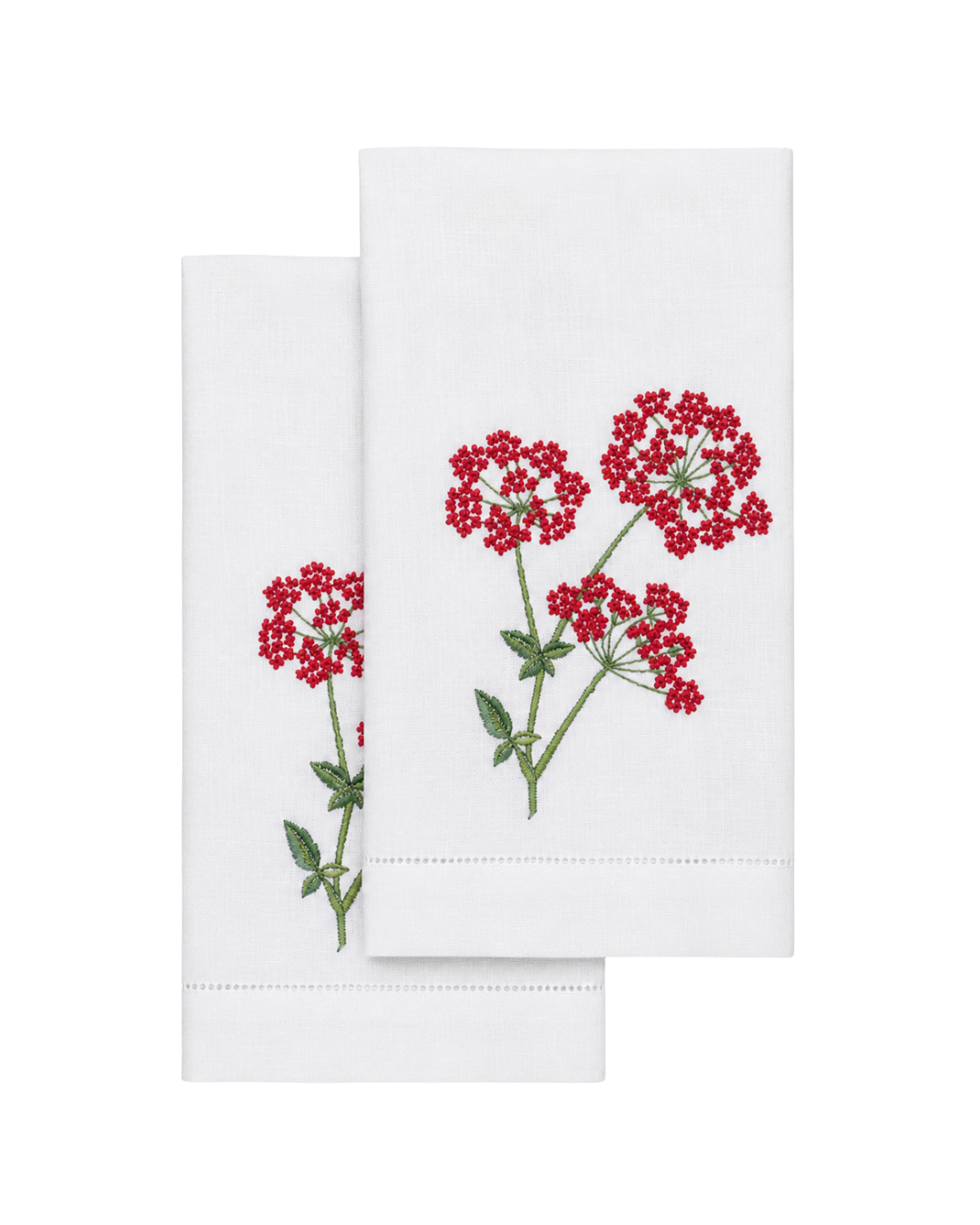 Par de toallas de lino l Tres flores rojas