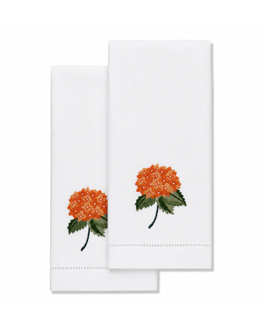 Par de toallas de lino l Hortensia naranja