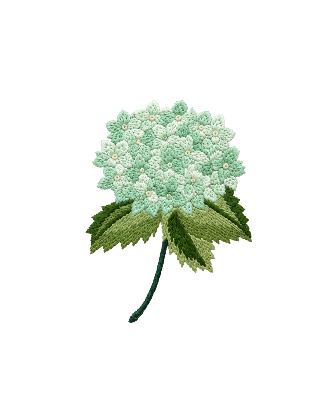 Bordado de Hortensia Verde Menta