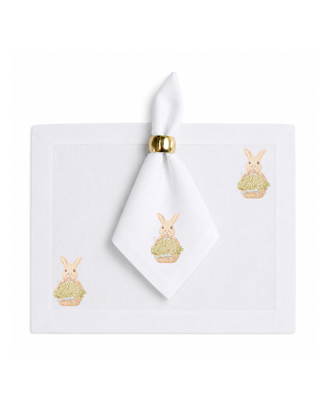 Bordado de Conejo con canasta l Beige