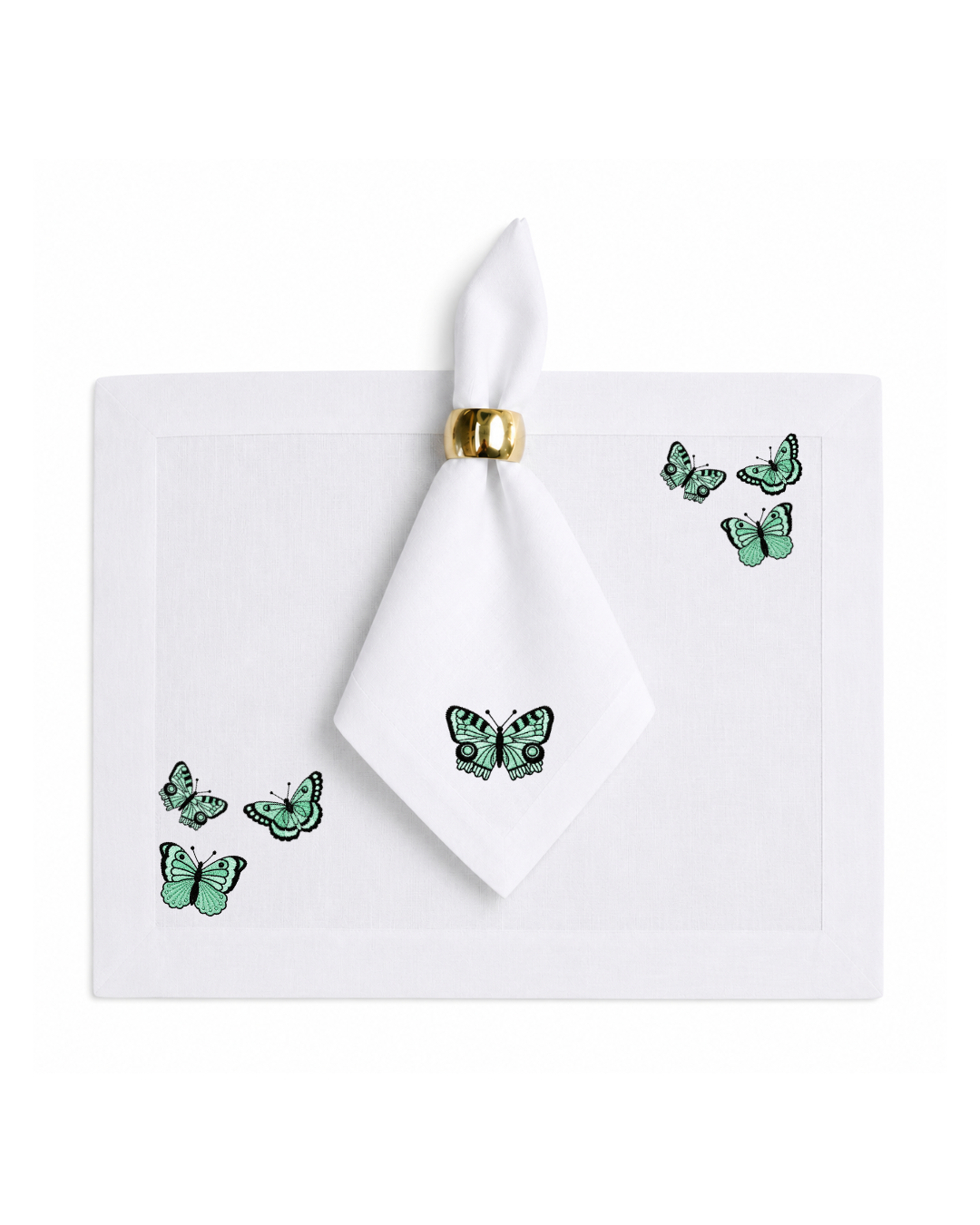 Bordado de Mariposas Verde Menta