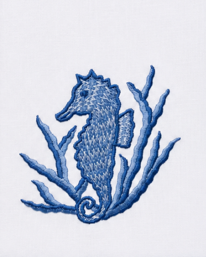Par de toallas de lino l Caballito de mar azul