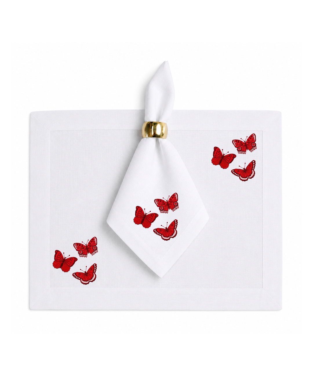 Bordado de Mariposas Rojas