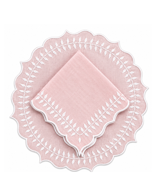 Juego de 4 Individuales con Servilleta l Redondos Rosa claro