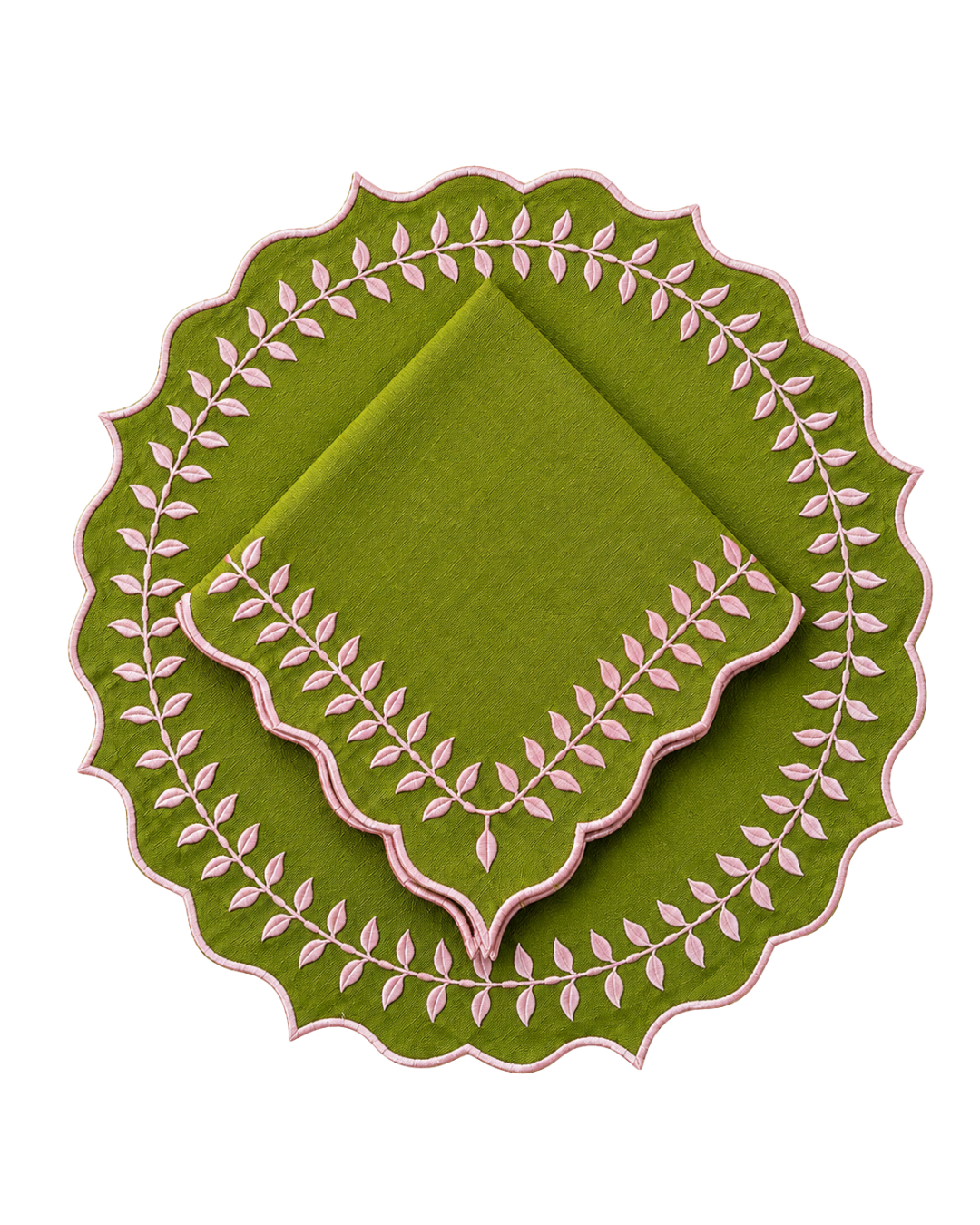 Juego de 4 Individuales con Servilleta l Redondos verde