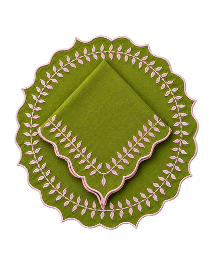 Juego de 4 Individuales con Servilleta l Redondos verde