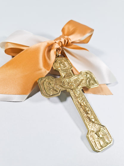 Cruz Dorada con moño dorado