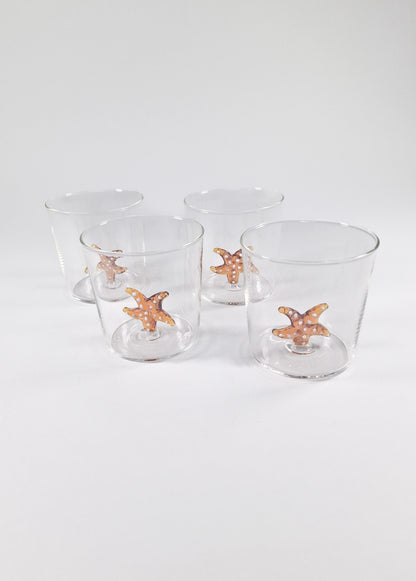 Set de 4 vasos de cristal con detalle de Estrella
