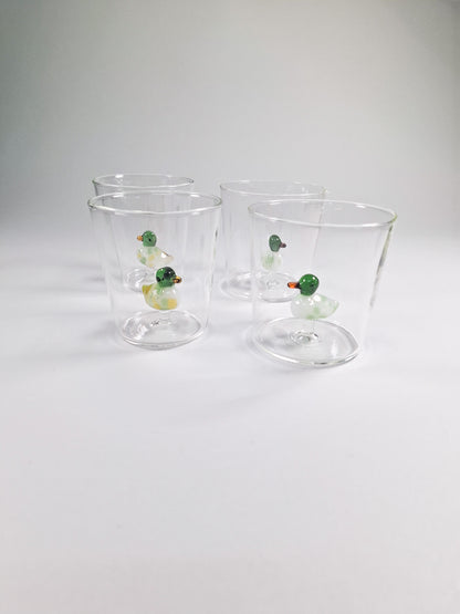 Set de 4 vasos de cristal con detalle de Pato