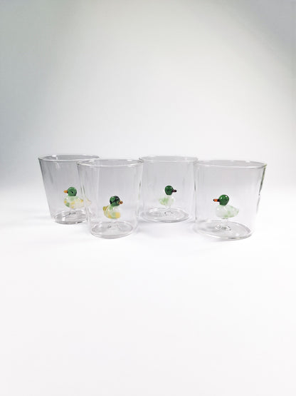 Set de 4 vasos de cristal con detalle de Pato