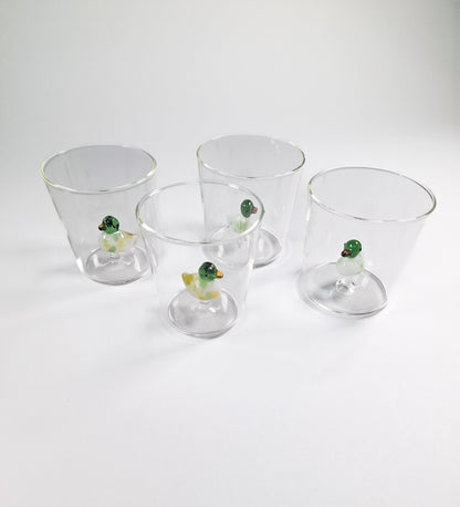 Set de 4 vasos de cristal con detalle de Pato