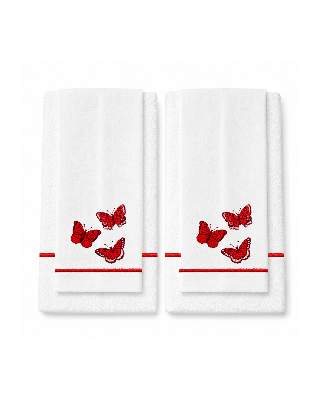 Bordado de Mariposas Rojas