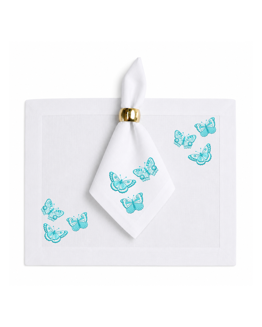 Bordado de Mariposas Azul aqua