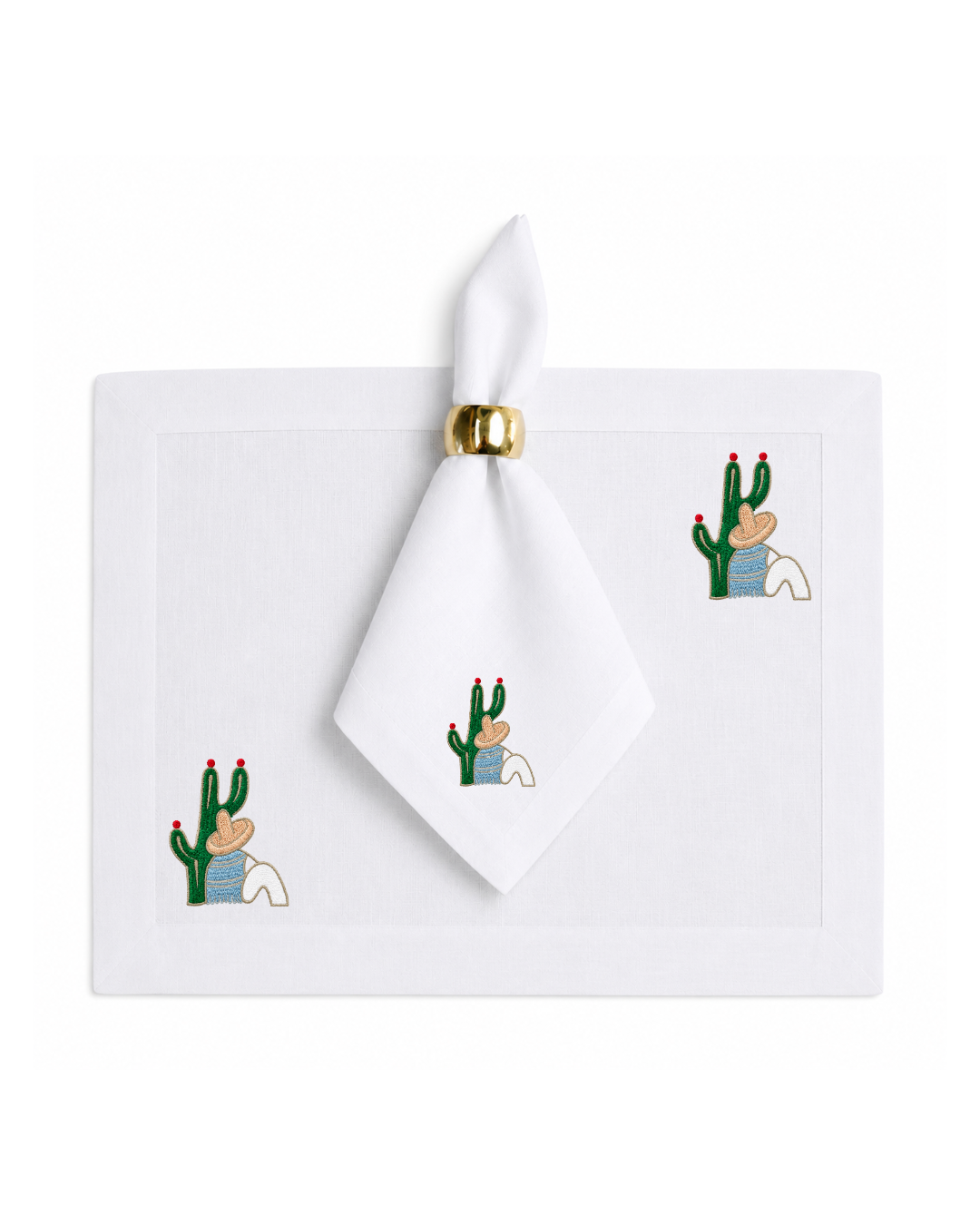 Bordado de Campesino con nopal l Azul Cielo