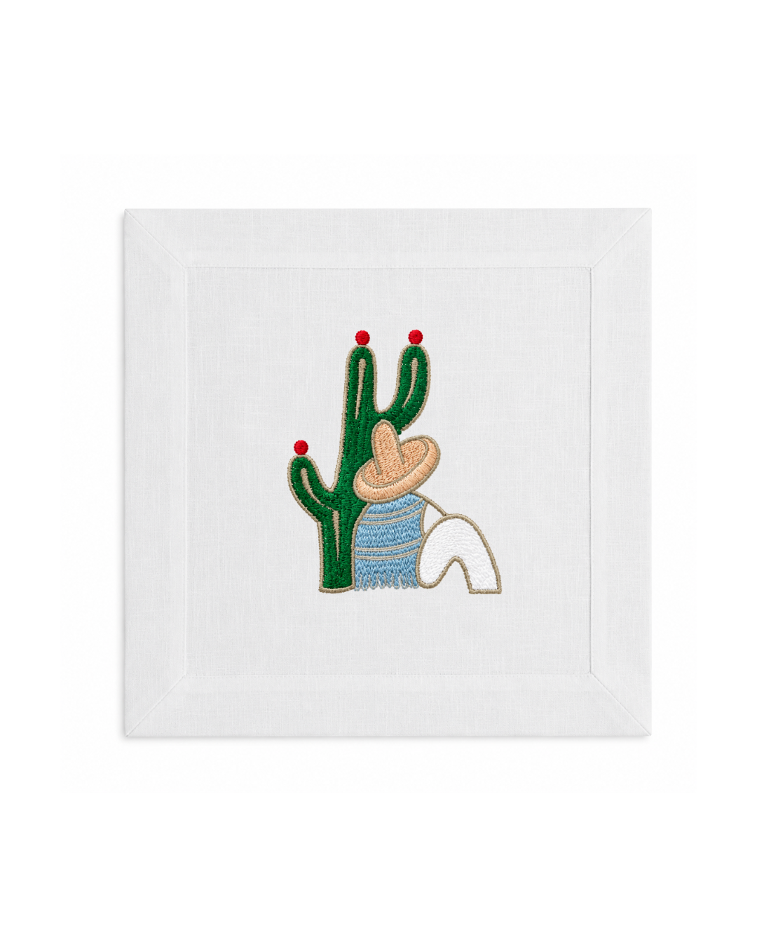 Bordado de Campesino con nopal l Azul Cielo