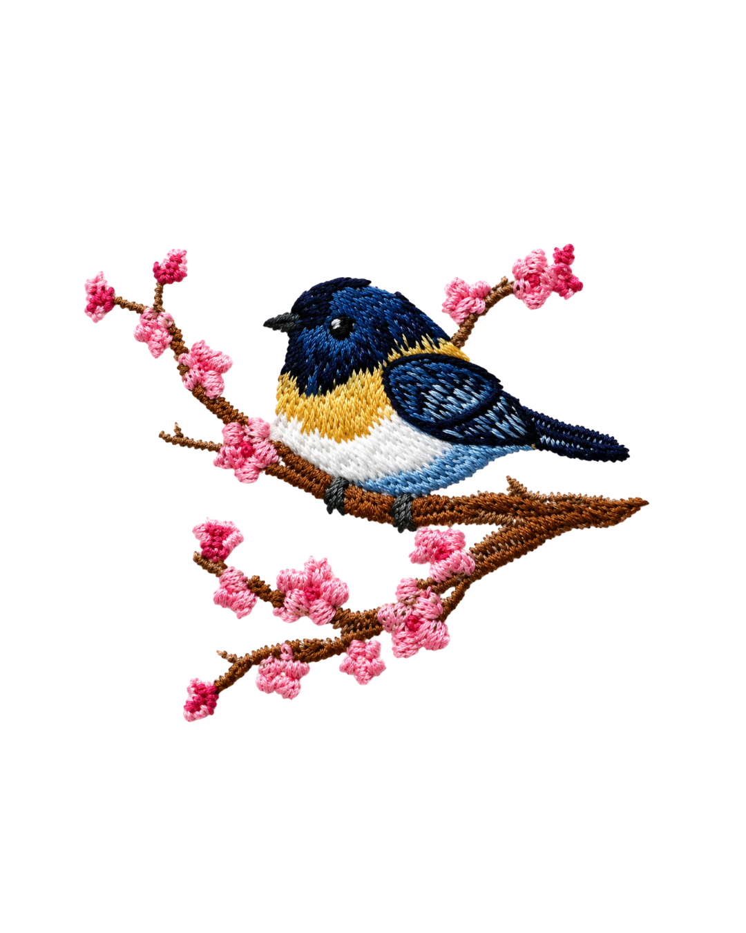 Bordado de Pajarito l Azul y Rosa
