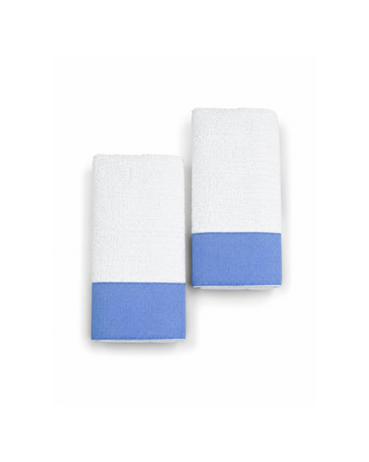 Toalla facial individual l Cenefa de lino azul
