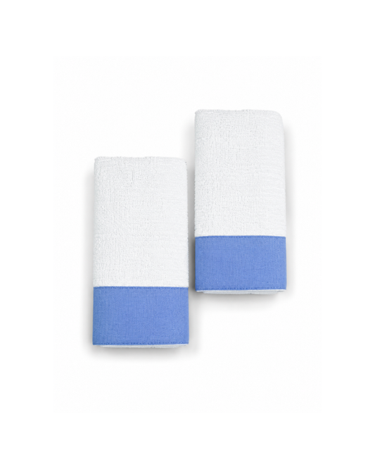 Toalla facial individual l Cenefa de lino azul