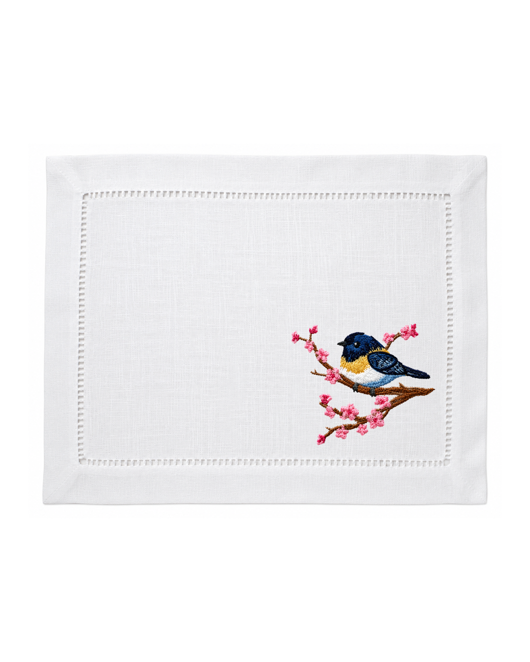 Bordado de Pajarito l Azul y Rosa