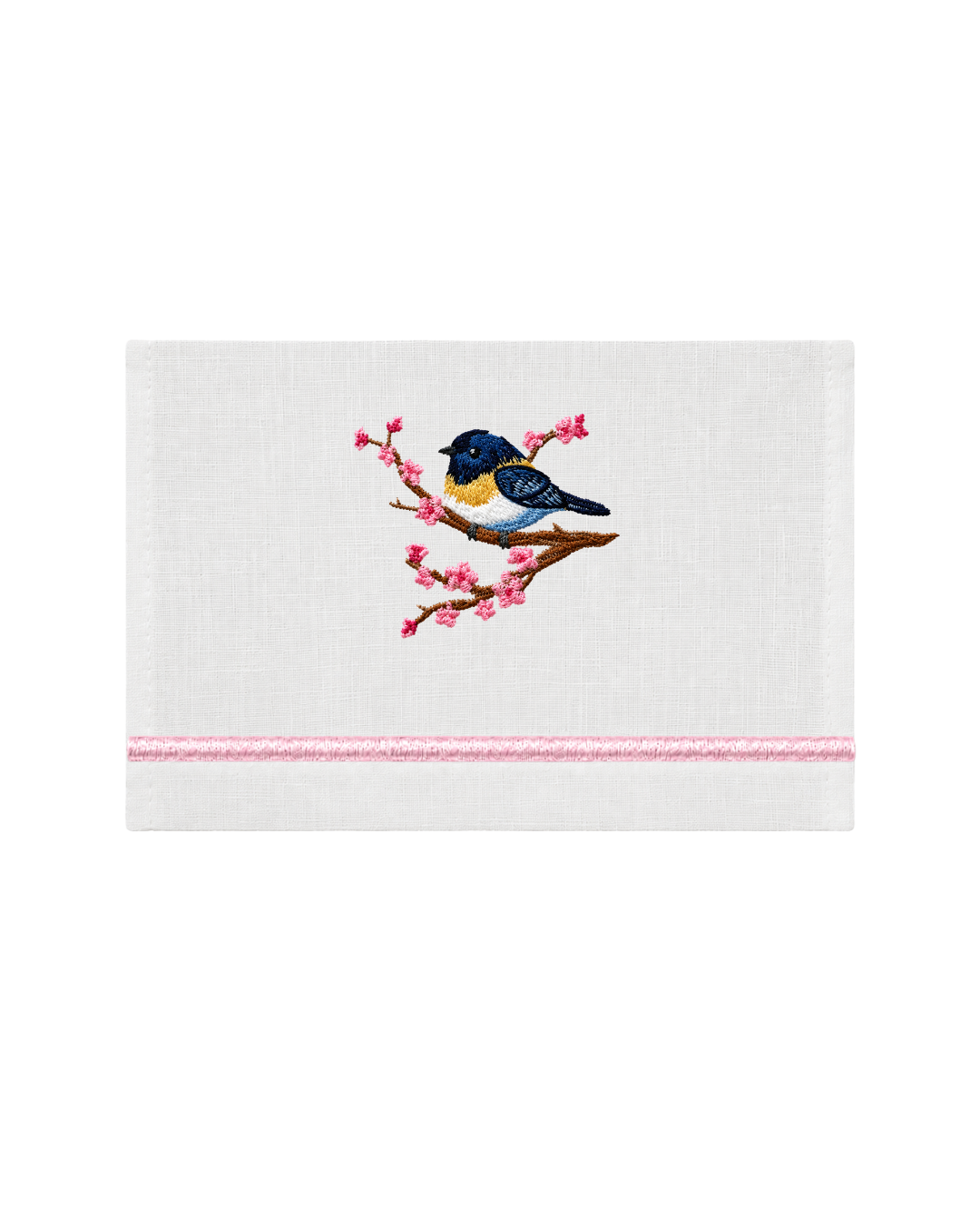Bordado de Pajarito l Azul y Rosa