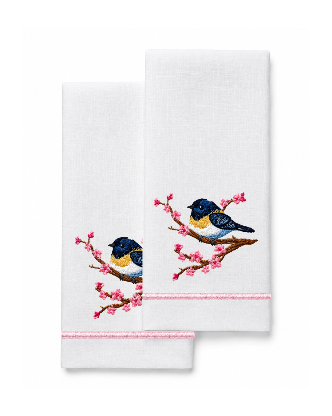 Bordado de Pajarito l Azul y Rosa