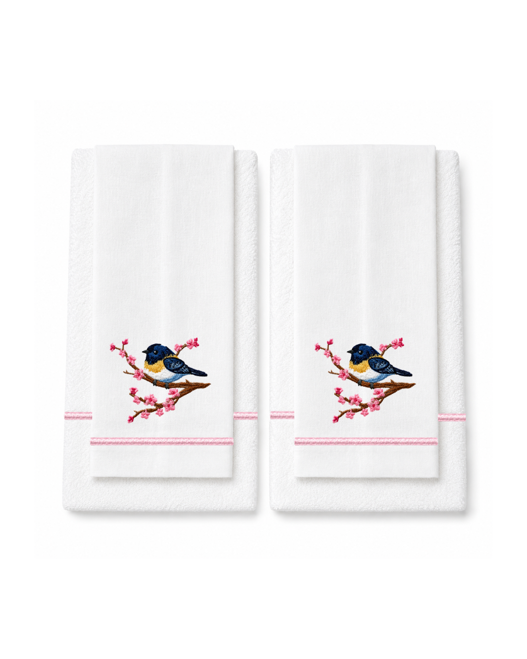 Bordado de Pajarito l Azul y Rosa