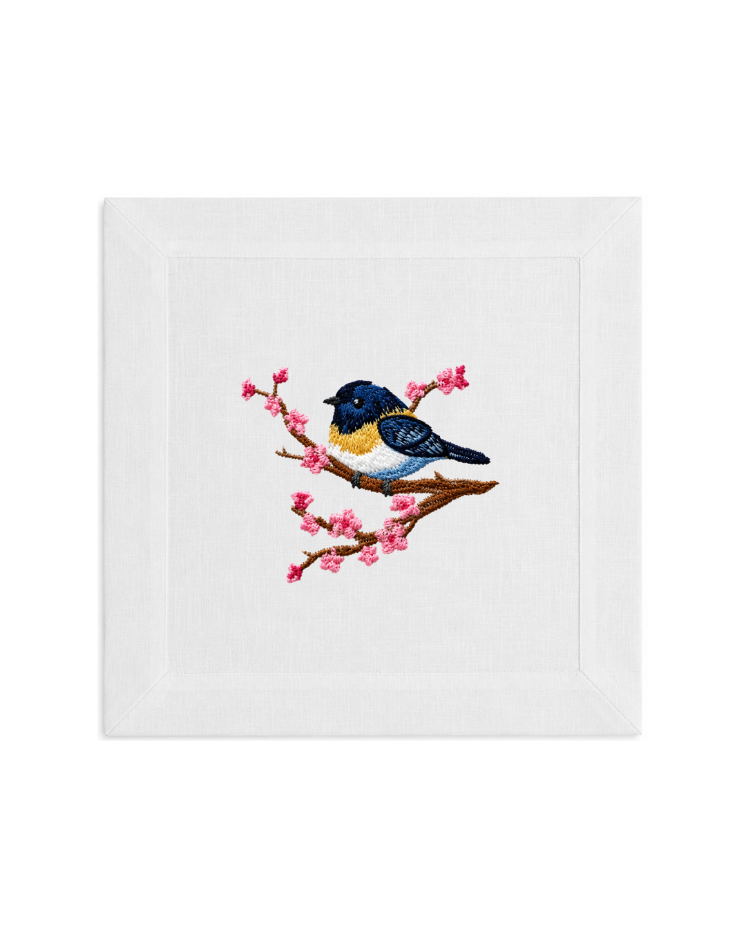 Bordado de Pajarito l Azul y Rosa