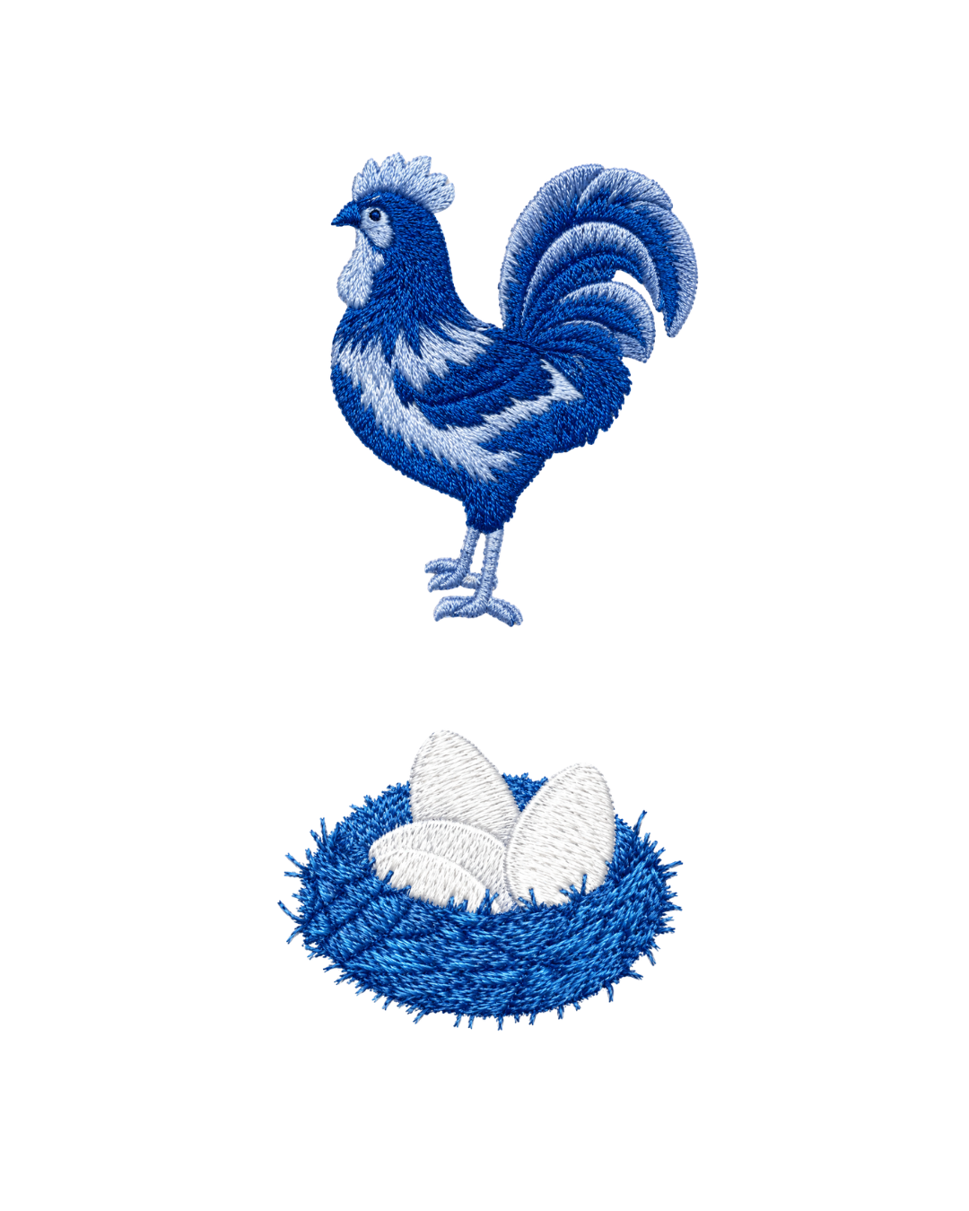 Bordado de Gallina y Huevos l Azul